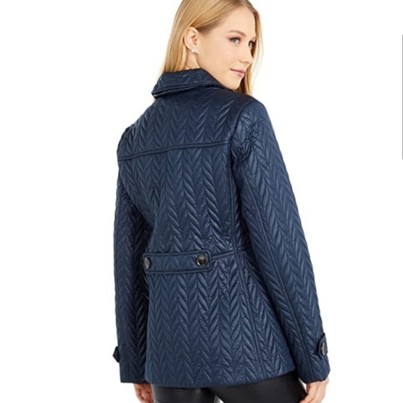 Kate Spade Quilted Herringbone Jacket Navy Blue - Picture 3 of 11